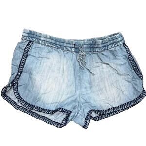 Bella Dahl Chambray Drawstring Embroidered Shorts Pull-on Light Blue M A003443